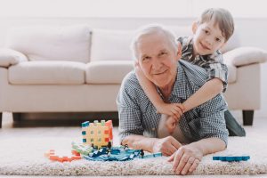 grandfather grandson living room